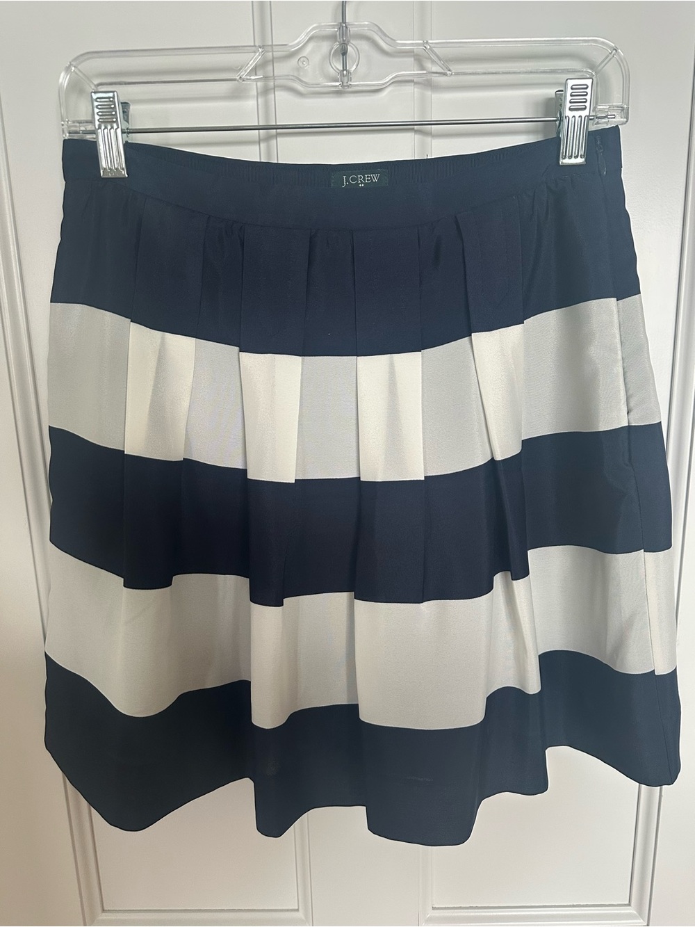 J. Crew Navy and White Striped Pleated Skirt